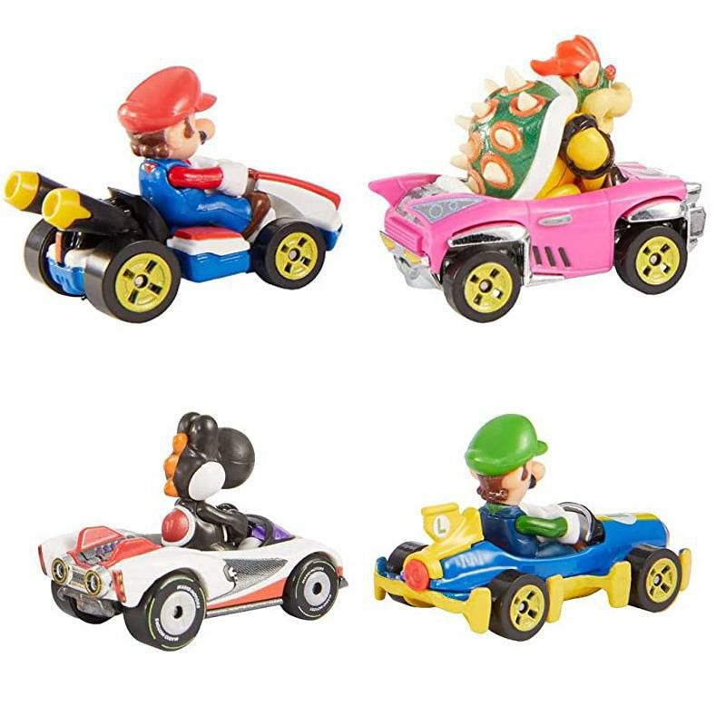 マリオカートフィギュア4体セットダイキャスト1:64スケールおもちゃレプリカルイージクッパヨッシーHotWheelsMarioKartCharactersandKartsasDie-CastCars