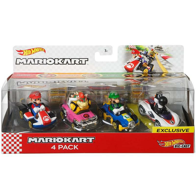 マリオカートフィギュア4体セットダイキャスト1:64スケールおもちゃレプリカルイージクッパヨッシーHotWheelsMarioKartCharactersandKartsasDie-CastCars