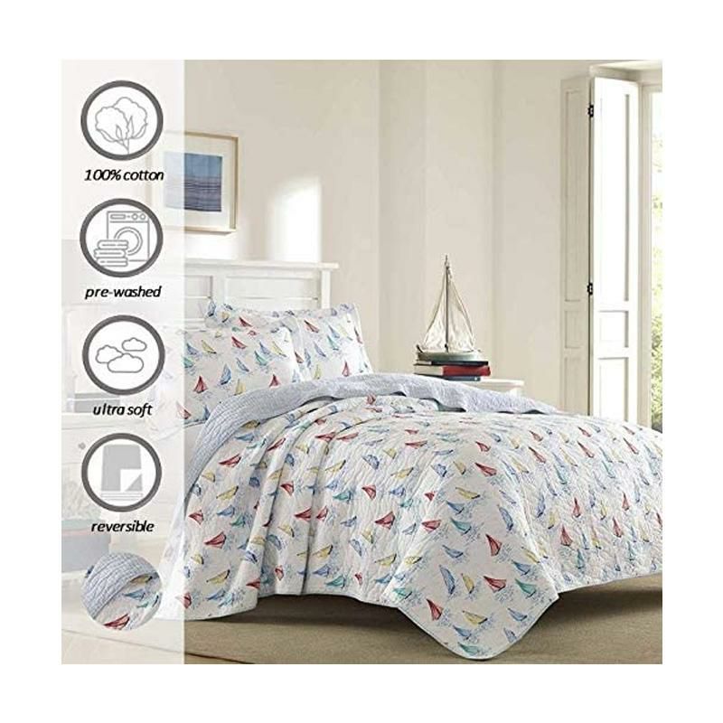 ローラアシュレイリバーシブルキルト枕カバーセットヨットマリンLauraAshleyHome|AhoyCollection|LuxuryPremiumUltraSoftQuiltCoverlet,Comfortable3PieceBeddingSet,AllSeasonStylishBedspread,Full/Queen,Bright