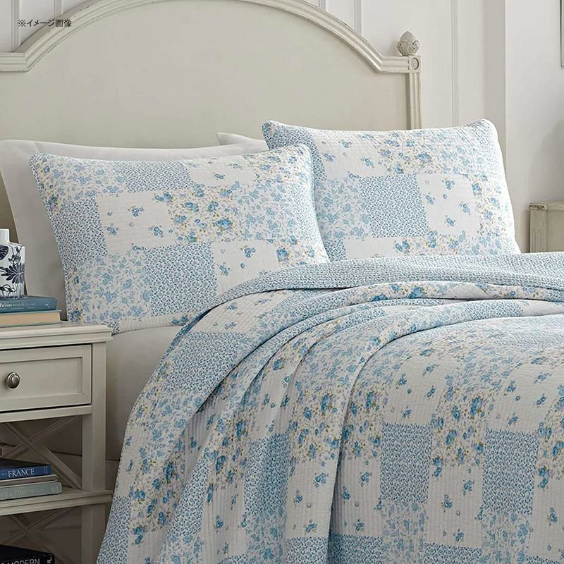 ローラアシュレイリバーシブルキルト枕カバーセット花柄ブルーパッチワークLauraAshleyHome|KennaCollection|LuxuryPremiumUltraSoftQuiltCoverlet,Comfortable3PieceBeddingSet,AllSeasonStylishBedspread,Full/Queen,Cornflower