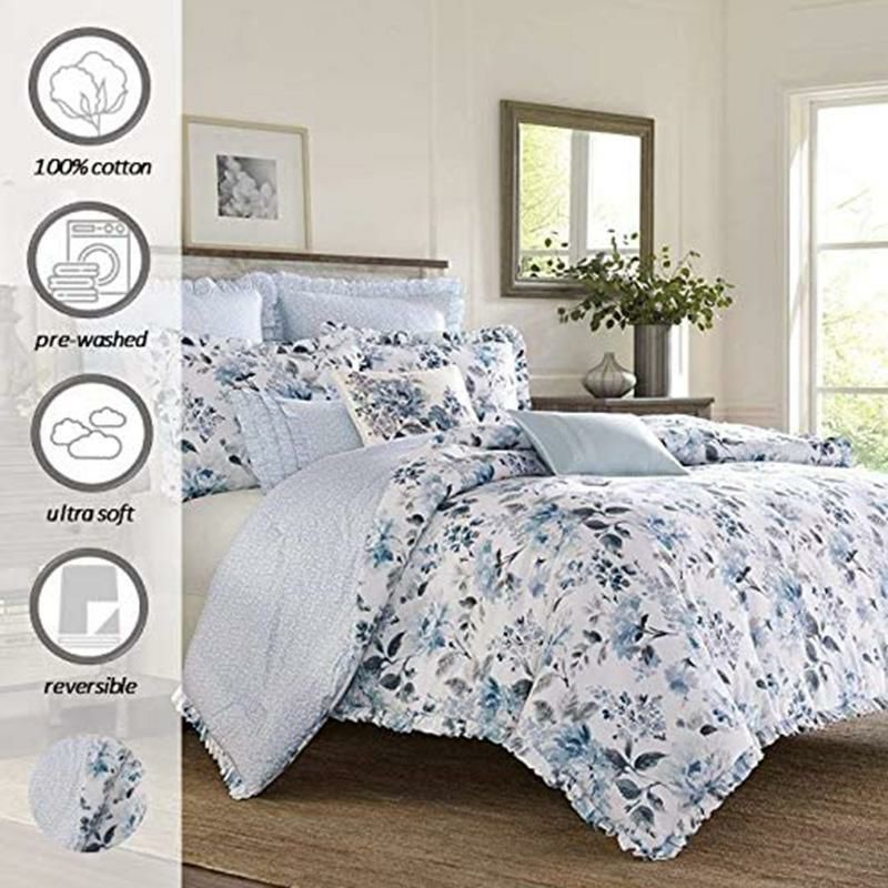 ローラアシュレイリバーシブルキルト枕カバーセットフリル花柄ブルーLauraAshleyHome|ChloeCollection|LuxuryUltraSoftComforter,AllSeasonPremium3PieceBeddingSet,StylishDelicateDesignforHomeD?cor,Full/Queen,CottageBlue