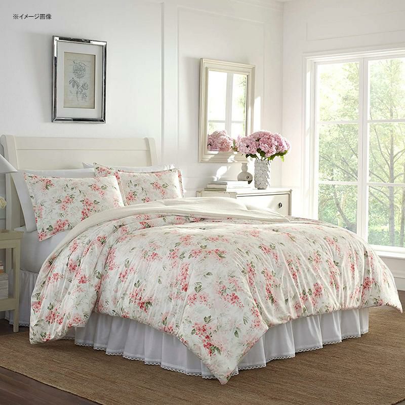 ローラアシュレイリバーシブルキルト枕カバーセット花柄ピンクLauraAshleyHome|WisteriaCollection|LuxuryUltraSoftComforter,AllSeasonPremium3PieceBeddingSet,StylishDelicateDesignforHomeD?cor,Full/Queen,Blush