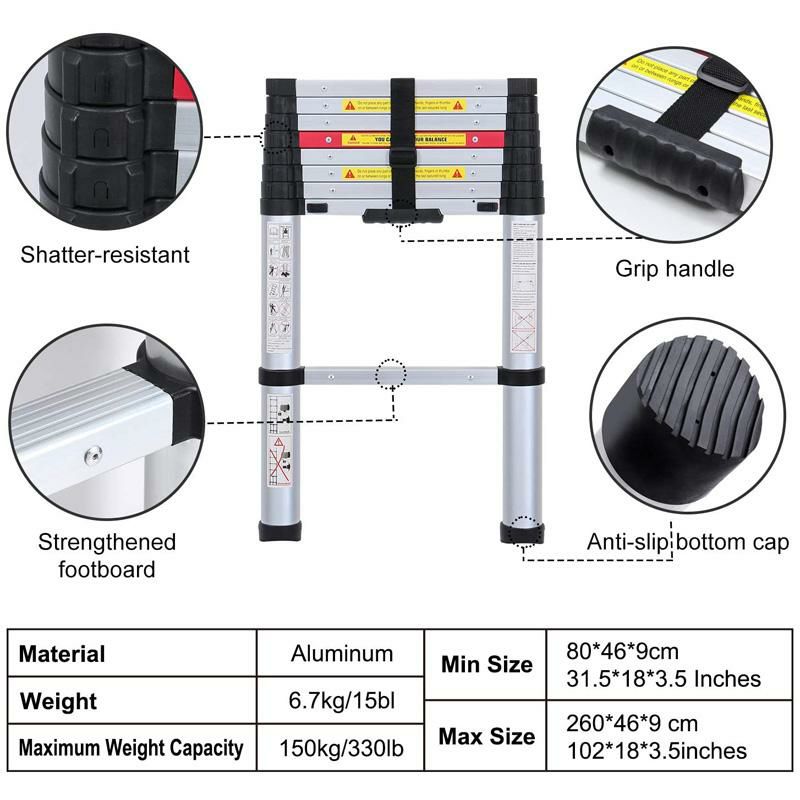 折りたたみ式はしごアルミ最大150kgWolfWise8.5FTNewlyAluminumTelescopicLadder,330lbsMaxCapacity