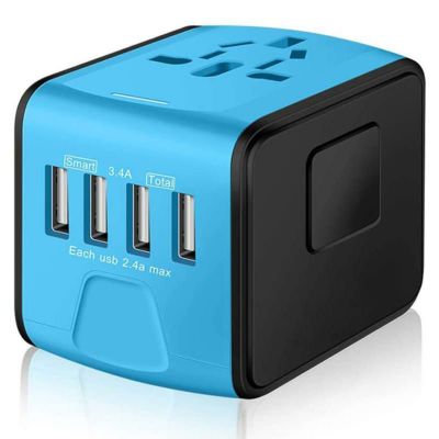 海外旅行用変換プラグパワーアダプターUSBポートSAUNORCHUniversalInternationalTravelPowerAdapterW/SmartHighSpeed2.4A4xUSBWallCharger,EuropeanAdapter,WorldwideACOutletPlugsAdaptersforEurope,UK,US,AU,Asia-Blue