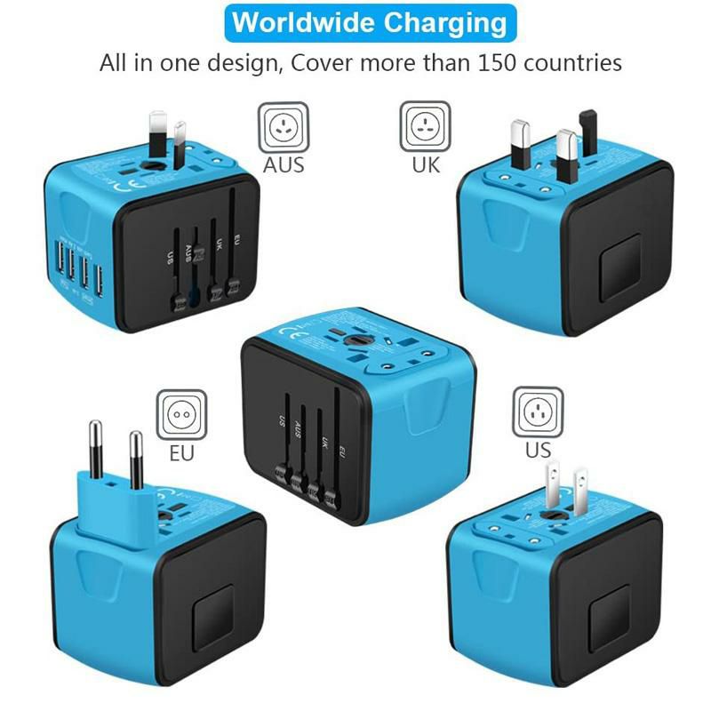 海外旅行用変換プラグパワーアダプターUSBポートSAUNORCHUniversalInternationalTravelPowerAdapterW/SmartHighSpeed2.4A4xUSBWallCharger,EuropeanAdapter,WorldwideACOutletPlugsAdaptersforEurope,UK,US,AU,Asia-Blue