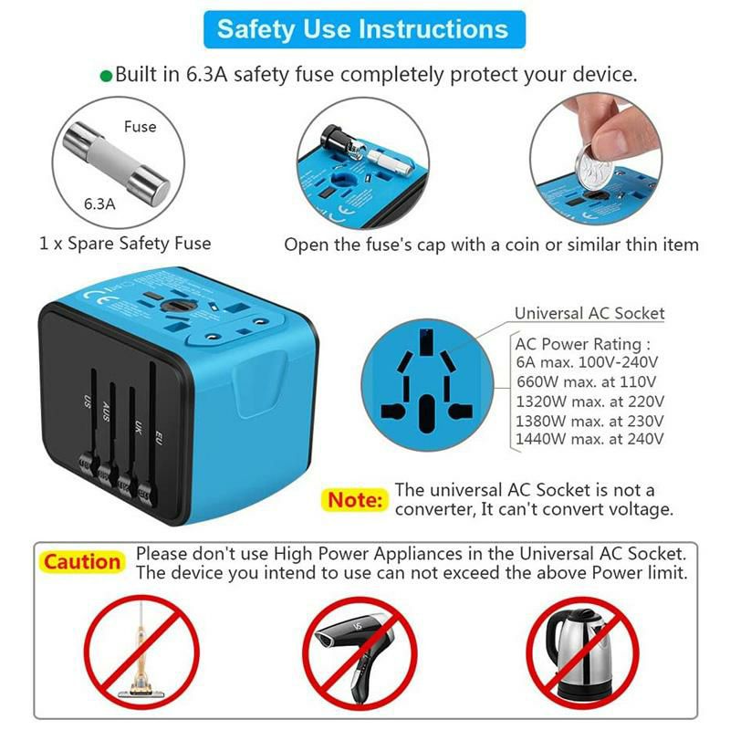 海外旅行用変換プラグパワーアダプターUSBポートSAUNORCHUniversalInternationalTravelPowerAdapterW/SmartHighSpeed2.4A4xUSBWallCharger,EuropeanAdapter,WorldwideACOutletPlugsAdaptersforEurope,UK,US,AU,Asia-Blue