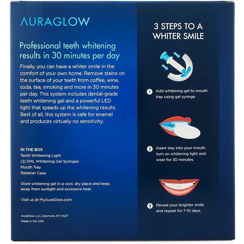 家庭用 ホワイトニングキット ワイヤレスマウスピース LEDライト 歯を白く AuraGlow Teeth Whitening Kit, LED  Light, 35% Carbamide Peroxide, (2) 5ml Gel Syringes, Tray and Case |  アルファエスパス