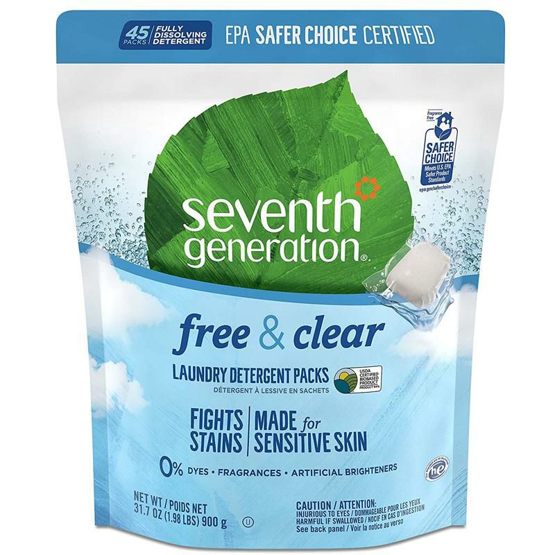 セブンスジェネレーション洗濯液体洗剤詰替用900g2個セット90回分SeventhGenerationLaundryDetergentPacks,Free&Clear,90Loads(2Pouches,45ctea)