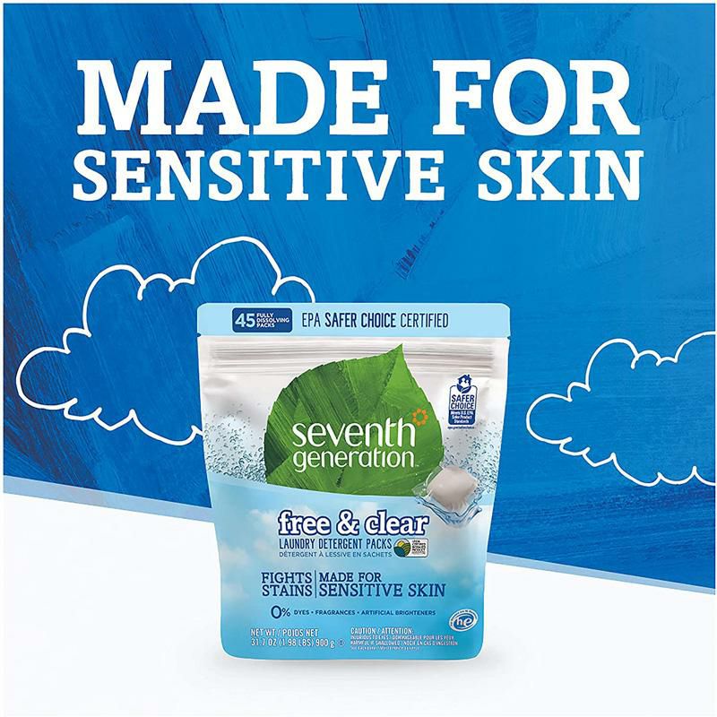 セブンスジェネレーション洗濯液体洗剤詰替用900g2個セット90回分SeventhGenerationLaundryDetergentPacks,Free&Clear,90Loads(2Pouches,45ctea)