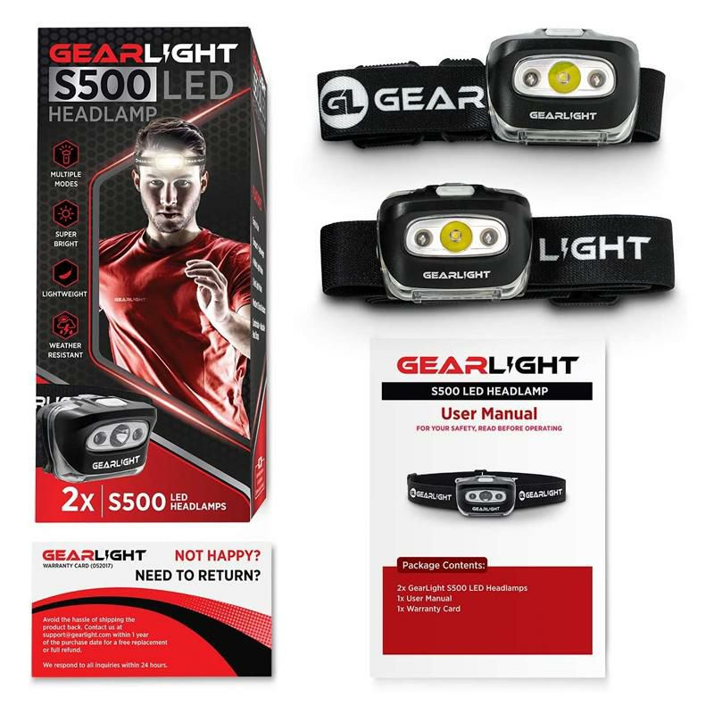 ヘッドライト2個セットセーフティライト付ランプ懐中電灯ランニングキャンプアウトドアGearLightLEDHeadlampFlashlightS500[2PACK]-Running,Camping,andOutdoorHeadlamps-BestHeadLampwithRedSafetyLightforAdultsandKids