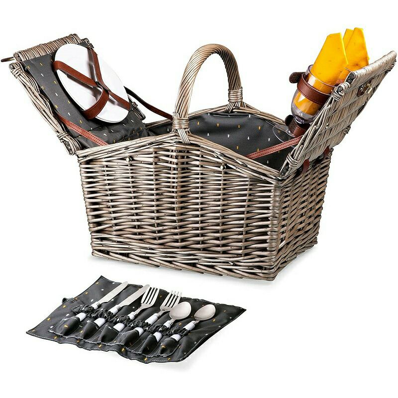 ピクニックバスケット2人用お皿ワイングラスコルク抜付PicnicTimePiccadillyWillowPicnicBasketforTwoPeople,withPlates,WineGlasses,Cutlery,andCorkscrew