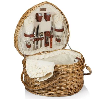 ピクニックバスケット 2人用 ハート形 Picnic Time 'Heart' Willow Picnic Basket with Deluxe Service for Two