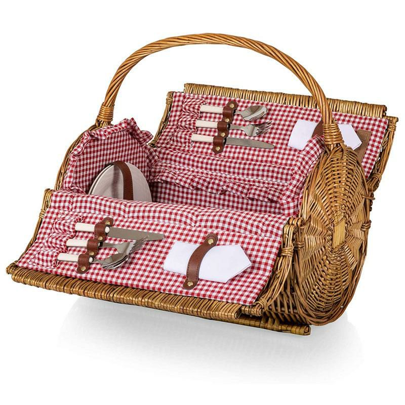 ピクニックバスケット2人用PICNICTIMEBarrelWickerPicnicBasketwithServiceforTwo,Red/WhiteGingham