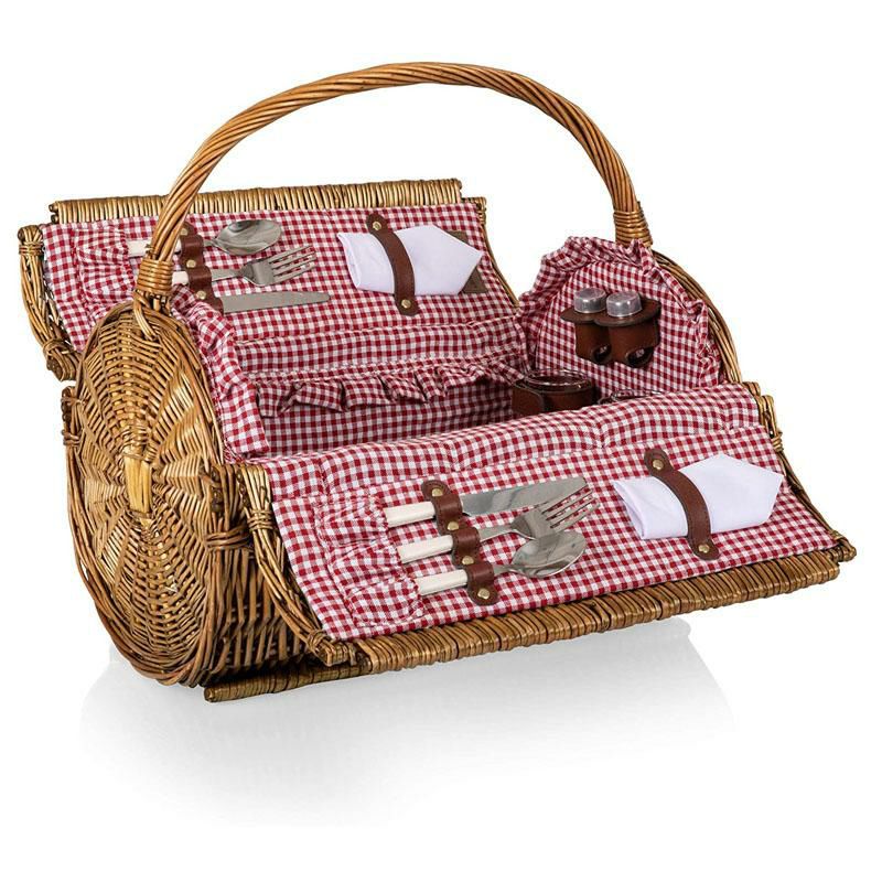 ピクニックバスケット2人用PICNICTIMEBarrelWickerPicnicBasketwithServiceforTwo,Red/WhiteGingham