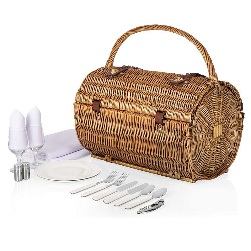 ピクニックバスケット2人用PICNICTIMEBarrelWickerPicnicBasketwithServiceforTwo,Red/WhiteGingham