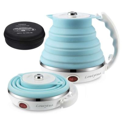 たためる コンパクト 電気ケトル 555ml シリコン 海外 旅行 トラベル Ultrathin Upgraded Food Grade Silicone Travel Foldable Electric Kettle Boil Dry Protection Portable with Dual Voltage and Separable Pow