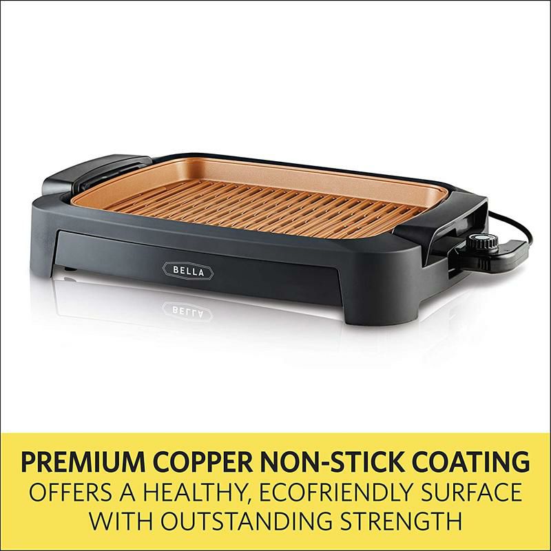 スモークレスインドアグリルチタンコートBELLA(14750)12x16InchIndoorSmokelessGrillwithNonstickCookingSurface,CopperBlack家電