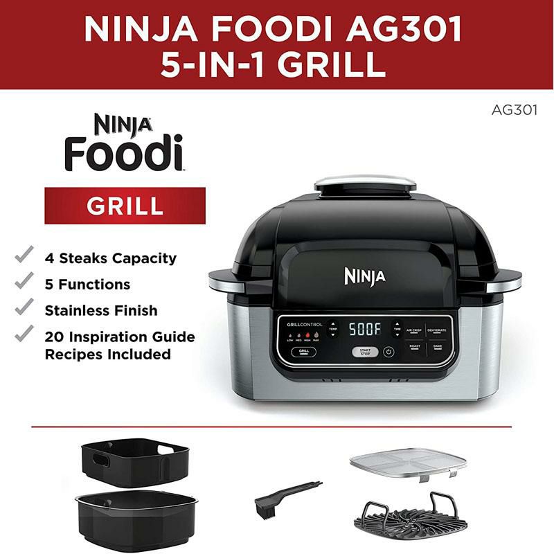 グリル3.8Lノンフライヤーエアフライヤー食品乾燥ニンジャNinjaFoodiAG3015-in-1IndoorElectricCountertopGrillwith4-QuartAirFryer,Roast,Bake,Dehydrate,andCyclonicGrillingTechnology家電