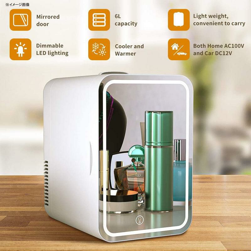 ミニ保冷庫保温4L6缶USB車載可化粧品MiniFridge6LiterAC/DCPortableBeautyFridgeThermoelectricCoolerandWarmerforSkincare,BedroomandTravel(Mirror&LEDDesign)家電