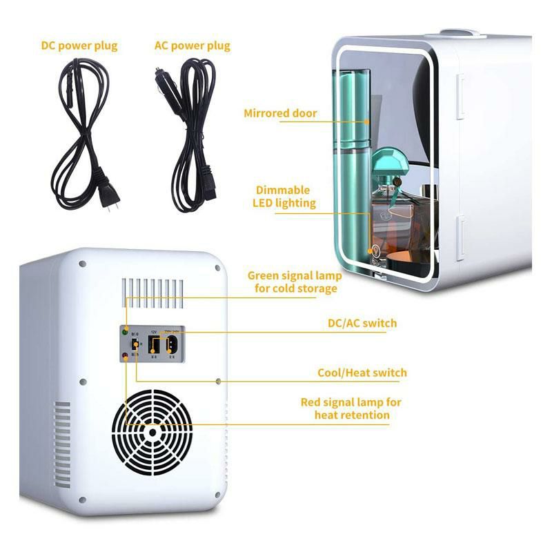 ミニ保冷庫保温4L6缶USB車載可化粧品MiniFridge6LiterAC/DCPortableBeautyFridgeThermoelectricCoolerandWarmerforSkincare,BedroomandTravel(Mirror&LEDDesign)家電