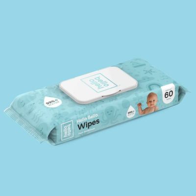 おしりふき60枚入無香料低刺激性pHバランス植物ベースソフト敏感肌HelloBelloPlant-BasedBabyWipes