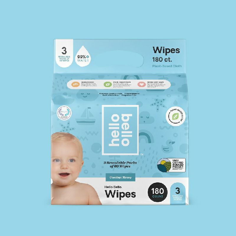 おしりふき60枚入無香料低刺激性pHバランス植物ベースソフト敏感肌HelloBelloPlant-BasedBabyWipes