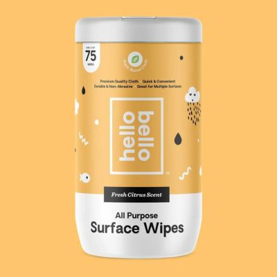 万能ワイプ75枚入ウェットティッシュシトラス子供低刺激性丈夫植物ベースビーガンHelloBelloSurfaceWipes