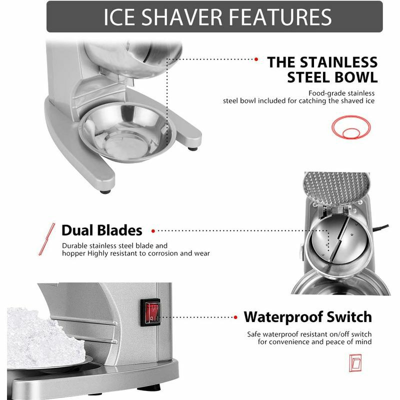 アイスクラッシャーアイスシェーバースノーコーンメーカーかき氷ROVSUNCommercialIceCrusher440lbs/h1400rpm,IndustrialHeavyDutyIceShaverMachineDualStainlessSteelBladeElectricShavedIceMachineCountertopSnowConeMaker家電