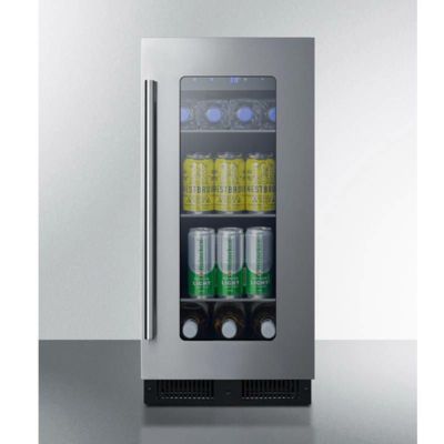 冷蔵庫 ビルトイン アンダーカウンター 幅38cm ガラスドア ステンレス Summit 15 Inch Wide Built-In Beverage Center ALBV15【代引不可】