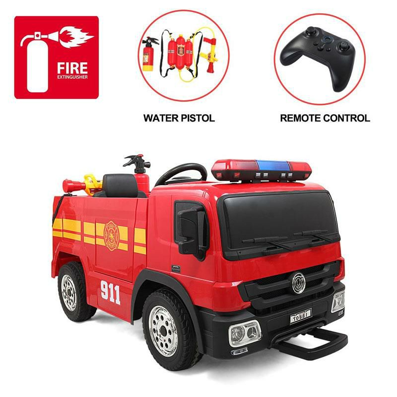 乗用玩具消防車子供向け電気自動車水鉄砲リモコン付12VKidsFireTruckRideonCarwithRemote家電【代引不可】