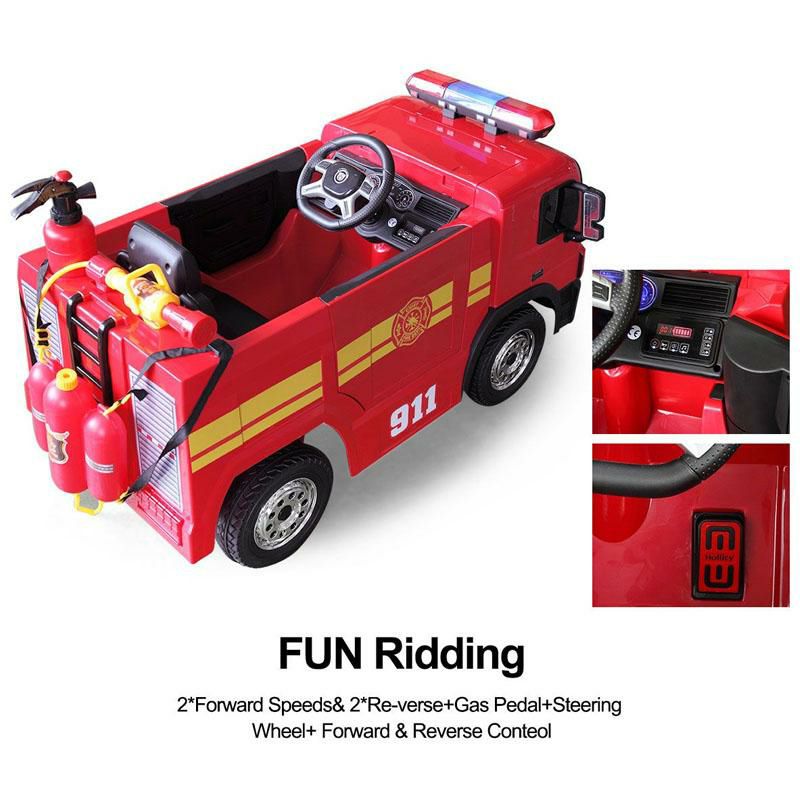 乗用玩具消防車子供向け電気自動車水鉄砲リモコン付12VKidsFireTruckRideonCarwithRemote家電【代引不可】