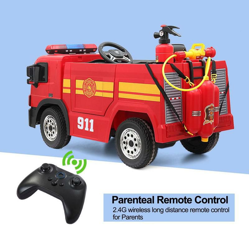 乗用玩具消防車子供向け電気自動車水鉄砲リモコン付12VKidsFireTruckRideonCarwithRemote家電【代引不可】