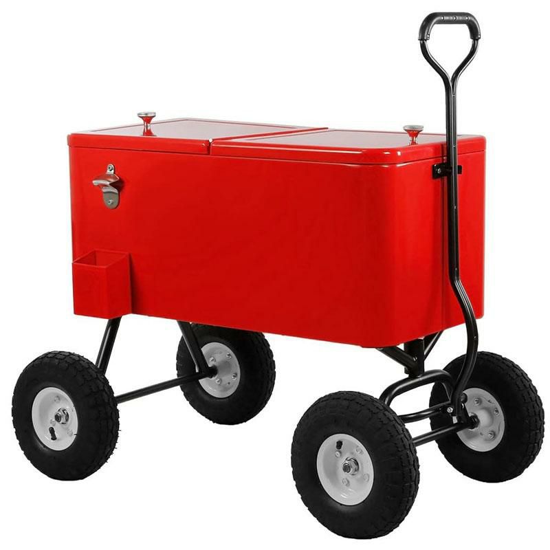 ワゴン型クーラーボックス70缶キャリーレッド赤Clevr80QuartWagonCoolerRollingPartyIceChest,Red,w/LongHandleand10"LargeAllTerrainWheels,80QtBeachPatioPoolPartyBarColdDrinkBeverageChest,OutdoorParkCartonWheels