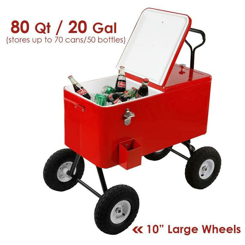 ワゴン型クーラーボックス70缶キャリーレッド赤Clevr80QuartWagonCoolerRollingPartyIceChest,Red,w/LongHandleand10"LargeAllTerrainWheels,80QtBeachPatioPoolPartyBarColdDrinkBeverageChest,OutdoorParkCartonWheels