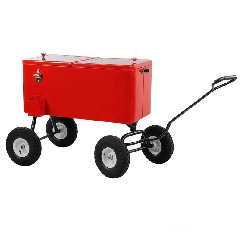 ワゴン型クーラーボックス70缶キャリーレッド赤Clevr80QuartWagonCoolerRollingPartyIceChest,Red,w/LongHandleand10"LargeAllTerrainWheels,80QtBeachPatioPoolPartyBarColdDrinkBeverageChest,OutdoorParkCartonWheels