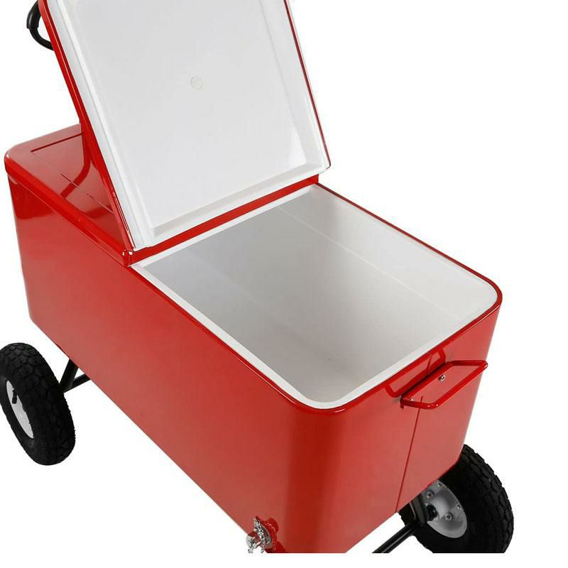 ワゴン型クーラーボックス70缶キャリーレッド赤Clevr80QuartWagonCoolerRollingPartyIceChest,Red,w/LongHandleand10"LargeAllTerrainWheels,80QtBeachPatioPoolPartyBarColdDrinkBeverageChest,OutdoorParkCartonWheels