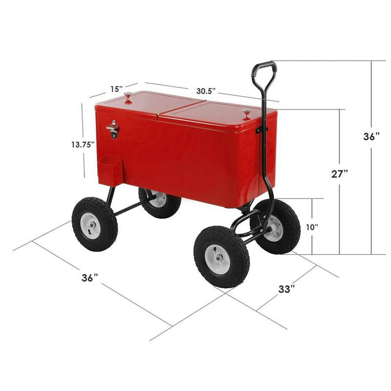 ワゴン型クーラーボックス70缶キャリーレッド赤Clevr80QuartWagonCoolerRollingPartyIceChest,Red,w/LongHandleand10"LargeAllTerrainWheels,80QtBeachPatioPoolPartyBarColdDrinkBeverageChest,OutdoorParkCartonWheels