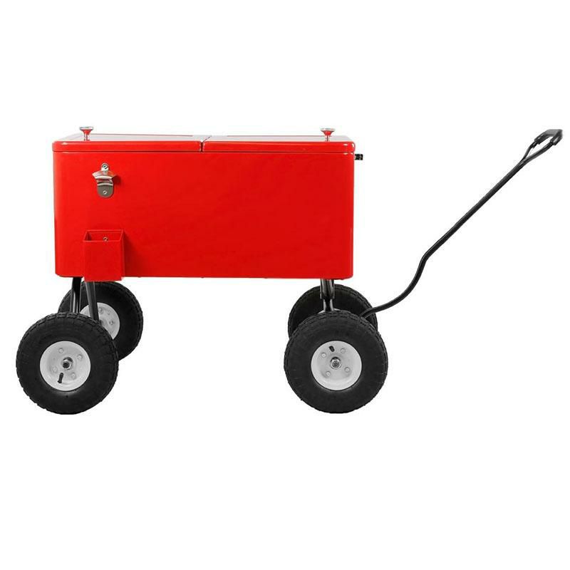 ワゴン型クーラーボックス70缶キャリーレッド赤Clevr80QuartWagonCoolerRollingPartyIceChest,Red,w/LongHandleand10"LargeAllTerrainWheels,80QtBeachPatioPoolPartyBarColdDrinkBeverageChest,OutdoorParkCartonWheels