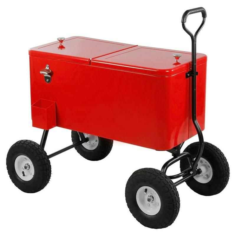 ワゴン型クーラーボックス70缶キャリーレッド赤Clevr80QuartWagonCoolerRollingPartyIceChest,Red,w/LongHandleand10"LargeAllTerrainWheels,80QtBeachPatioPoolPartyBarColdDrinkBeverageChest,OutdoorParkCartonWheels