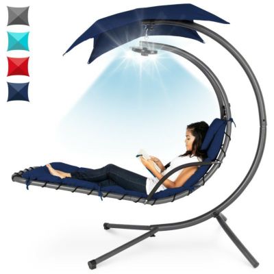 屋外用 ハンギングチェア スイング クッション キャノピー付 日よけ 3段階調節 LEDライト付き Best Choice Products Hanging LED-Lit Curved Chaise Lounge Chair Swing w/ 3 Light Settings, Removable Canopy Shad