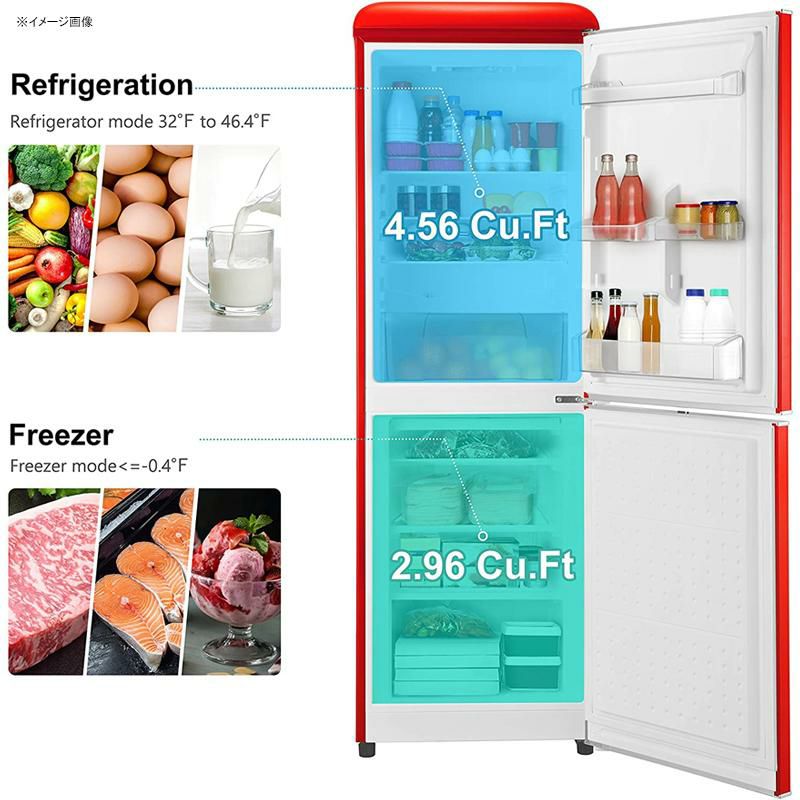 冷蔵庫冷凍庫210L2ドアレトロGalanzGLR74BRDR12RetroBottomMountRefrigerator,AdjustableMechanicalThermostatwithTrueFreezer,7.4Cu.Ft,Red,CuFt家電