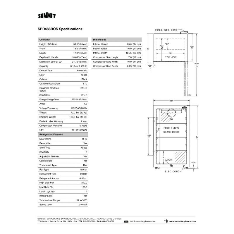 冷蔵庫88Lアンダーカウンタービルトイン屋外可ステンレス幅48cmガラスドア鍵付サミットSummit19InchBuilt-InIndoor/OutdoorBeverageCenterwithGlassDoor3.13Cu.Ft.SPR488BOS/SPR488BOSCSS家電【代引不可】