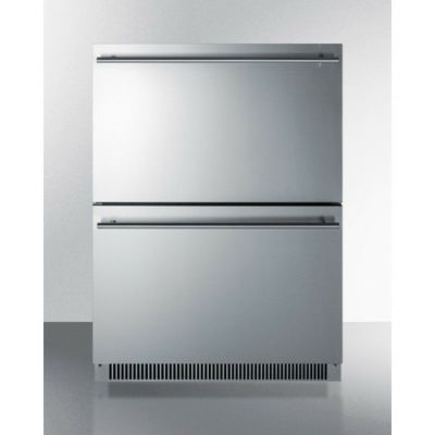 冷蔵庫 屋内／屋外用 引き出し式 2段 ビルトイン ステンレス 135L Summit ADRD24 幅59cm Built In 2-Drawer Undercounter Refrigerator with 4.8 Cu. Ft. Capacity, Indoor/Outdoor Compatible, and Energy Star Cer