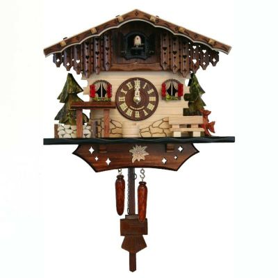 からくり時計 ドイツ製 鳩時計 カッコウ時計 森 鹿 木製 電池式 402QM - Engstler Battery-operated Cuckoo Clock - Full Size