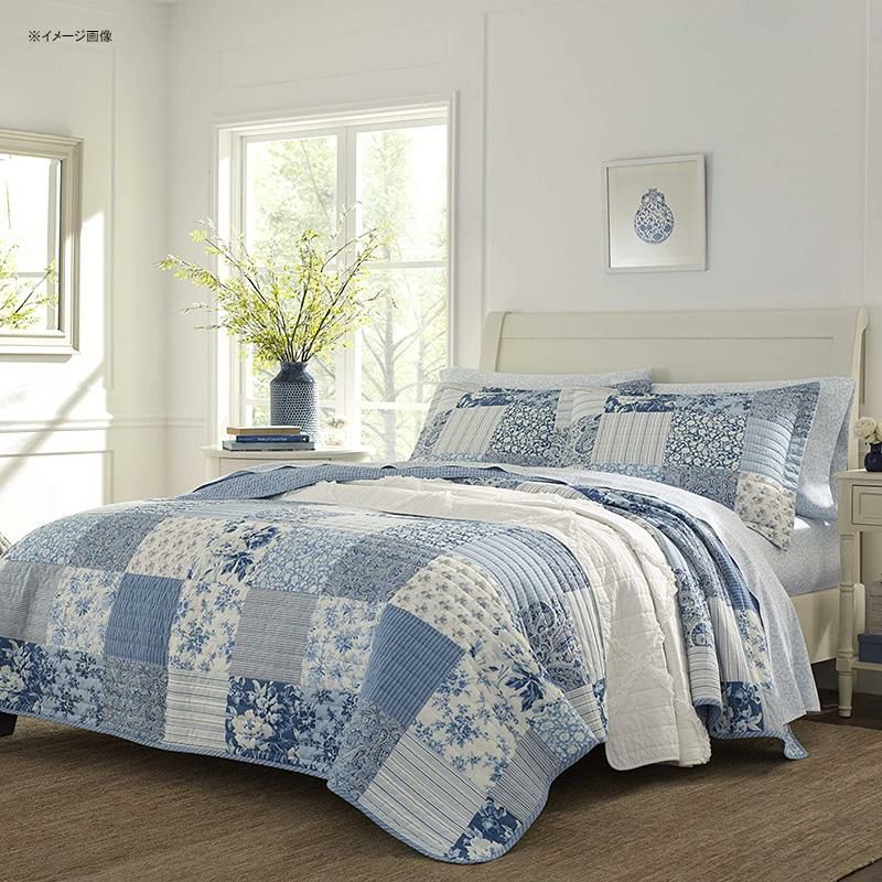 ローラアシュレイリバーシブルキルト枕カバーセット花柄ブルーパッチワークLauraAshleyHome|PaisleyPatchworkCollection|LuxuryPremiumUltraSoftQuiltCoverlet,Comfortable3PieceBeddingSet,AllSeasonStylishBedspread,Full/Queen,Blue