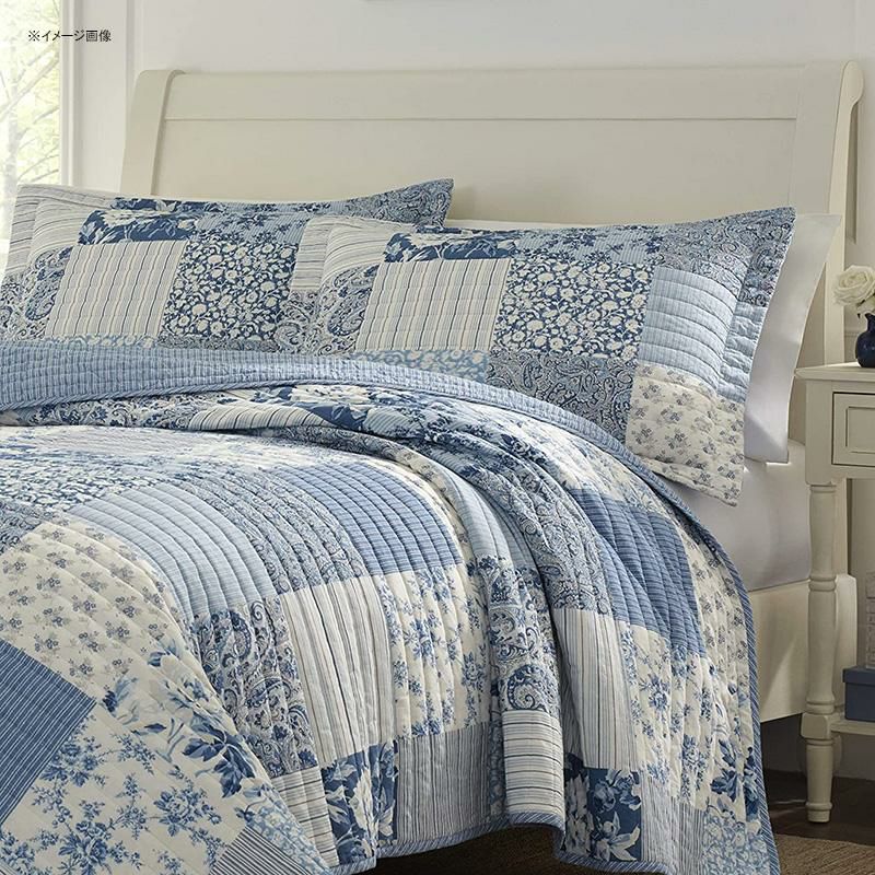 ローラアシュレイリバーシブルキルト枕カバーセット花柄ブルーパッチワークLauraAshleyHome|PaisleyPatchworkCollection|LuxuryPremiumUltraSoftQuiltCoverlet,Comfortable3PieceBeddingSet,AllSeasonStylishBedspread,Full/Queen,Blue