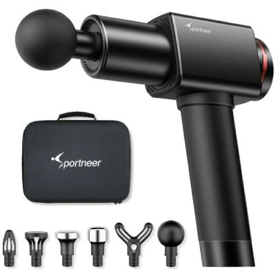 電動マッサージガン パーカッションマッスルマッサージャーガン 筋肉 筋トレ ジム マッサージ機 アタッチメント6種 Sportneer Handheld Electric Body Massage Gun for Athletes, Black 家電