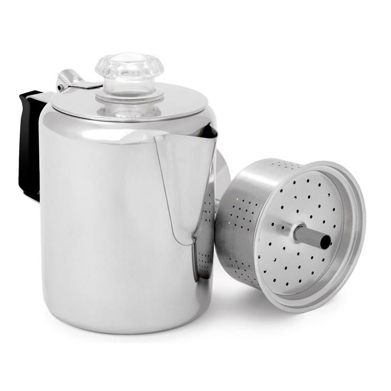 パーコレーターステンレスシリコンハンドルコーヒーキャンプアウトドアGSIOutdoorsGLACIERSTAINLESSCOFFEEPERCOLATORWITHSILICONEHANDLE