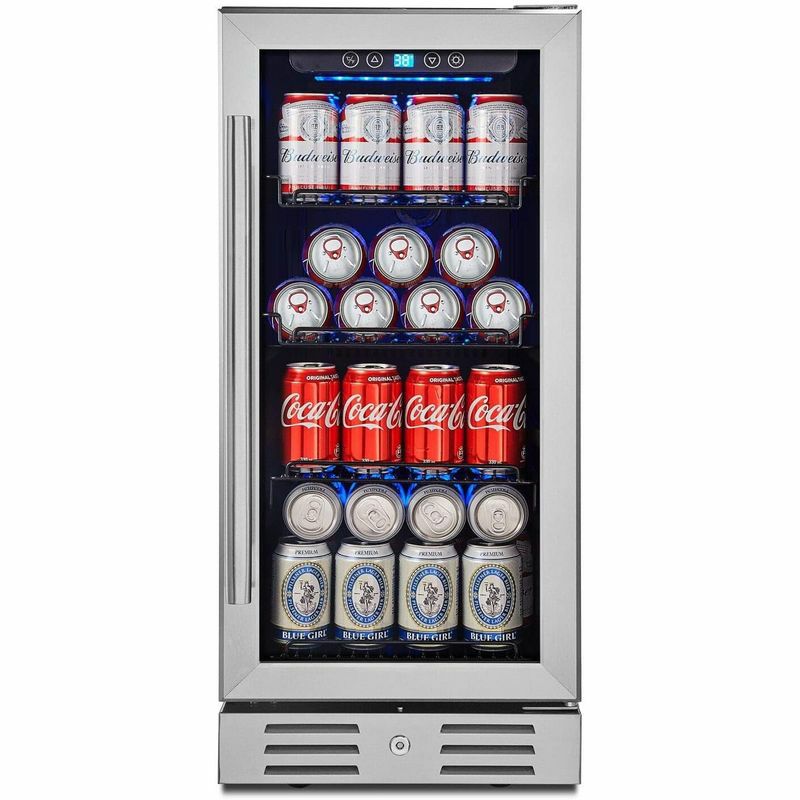 冷蔵庫96缶ビルトイン可ブラックステンレスガラスドア鍵付ニューエアーNewAirBeverageRefrigeratorCoolerwith96CanCapacity-MiniBarBeerFridgewithReversibleHingeGlassDoor-Coolsto34F-ABR-960B-BlackStainlessSteel家電