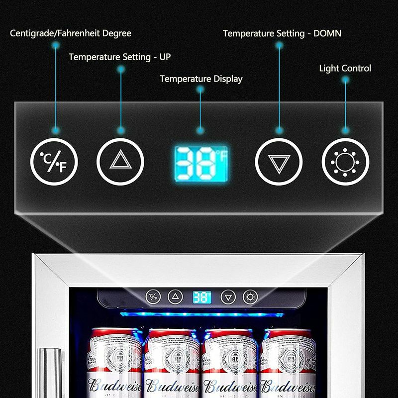 冷蔵庫96缶ビルトイン可ブラックステンレスガラスドア鍵付ニューエアーNewAirBeverageRefrigeratorCoolerwith96CanCapacity-MiniBarBeerFridgewithReversibleHingeGlassDoor-Coolsto34F-ABR-960B-BlackStainlessSteel家電